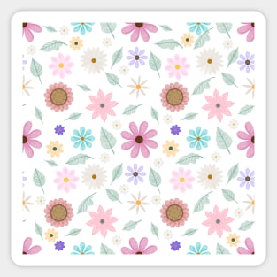 Pretty Pink Flowers Groovy Retro Design Sticker